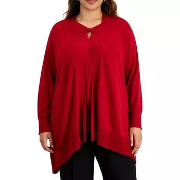 Плюс Женский однотонный вязаный кардиган свитер Kasper, цвет fire red