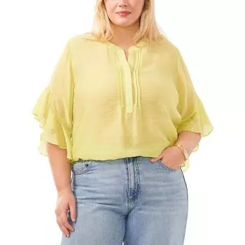 Плюс Женский пуловер с защипами и разрезом на шее Vince Camuto, цвет island lime