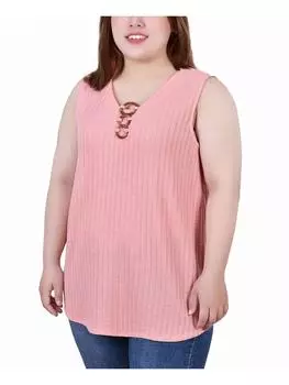 Плюс Женский ребристый топ-пуловер с O-образным кольцом NY Collection, цвет conch shell