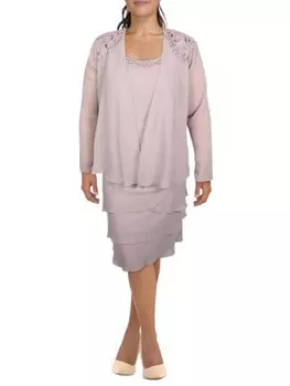 Плюс женский шифоновый блейзер без воротника с украшением SLNY, цвет Lavender Frost