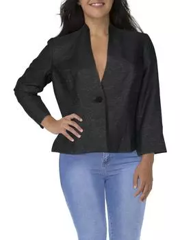 Плюс Женский тканый блейзер с длинными рукавами на одной пуговице Le Suit, темно-синий