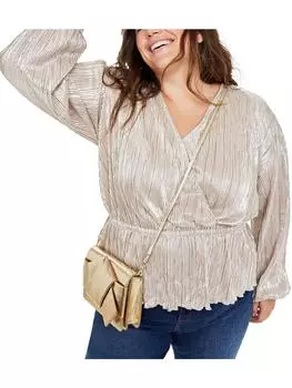 Плюс Женский Топ с длинными рукавами и баской On 34th, золотой