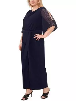 Плюс Женский Трикотажный Украшенный Комбинезон MSK, темно-синий