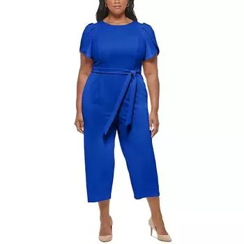 Плюс Женский укороченный комбинезон с рукавами-тюльпанами Calvin Klein, цвет regatta
