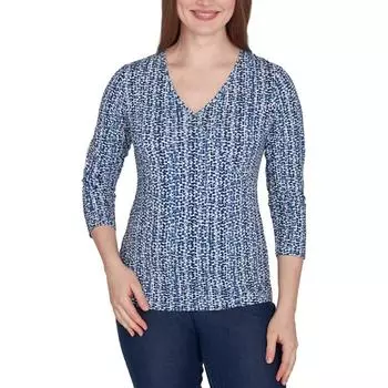 Плюс Женский украшенный хлопковый эластичный пуловер-топ Hearts of Palm, темно-синий