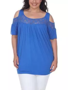 Плюс Женский вискозный пуловер с кружевной отделкой Топ White Mark, синий