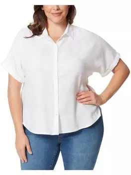 Плюс Женский воротник манжеты рукава застегивается на пуговицы Топ Gloria Vanderbilt, белый