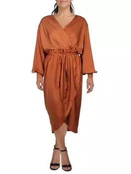 Плюс Женское Атласное Платье Миди Длинные Рукава City Chic, цвет toffee