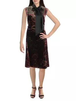 Плюс женское бархатное коктейльное и вечернее платье из телячьей кожи Lauren Ralph Lauren, цвет Red Multi