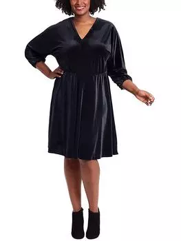 Плюс Женское Блестящее Платье-трапеция До Колена London Times, темно-синий