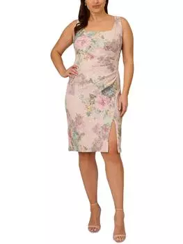 Плюс Женское Фактурное Платье Миди Без Рукавов Adrianna Papell, цвет marble multi