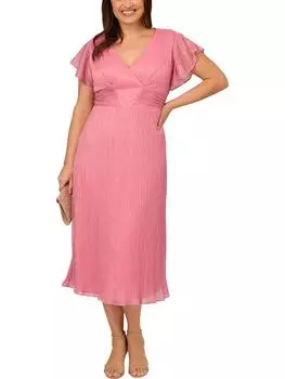 Плюс Женское металлизированное коктейльное платье миди и вечернее платье Adrianna Papell