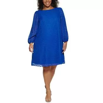 Плюс Женское металлизированное швейцарское платье-трапеция в горошек Jessica Howard, цвет royal