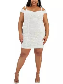 Плюс Женское Мини Облегающее Платье с Бархатной Отделкой BCX, кремовый