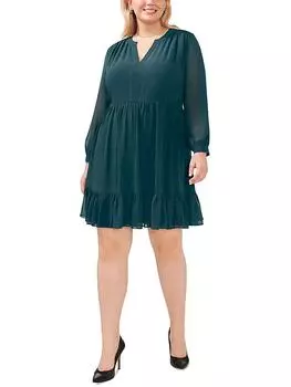 Плюс Женское Мини Платье Выше Колена С Разрезом Ворота Vince Camuto, цвет deep forest