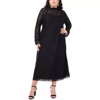 Плюс Женское однотонное кружевное макси-платье Vince Camuto, цвет rich black