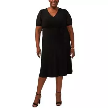 Плюс Женское однотонное платье миди из полиэстера MSK, черный
