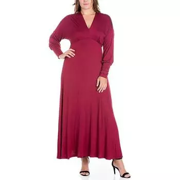 Плюс Женское Однотонное Трикотажное Макси Платье 24seven Comfort Apparel, цвет wine