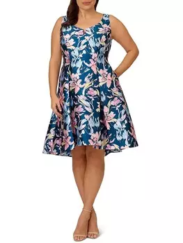 Плюс женское платье длиной до колена с цветочным принтом и расклешенным силуэтом Adrianna Papell, цвет Navy Multi