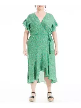 Плюс Женское Платье-халат с цветочным принтом и миди Max Studio, цвет green floral