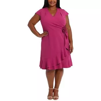 Плюс Женское Платье-халат с V-образным вырезом и оборками London Times, розовый