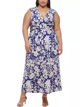 Плюс Женское Платье Макси с Принтом Из Полиэстера Jessica Howard, цвет cobalt