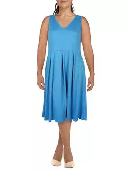 Плюс Женское Платье Миди Без Рукавов С V-образным Вырезом 24seven Comfort Apparel, бирюзовый