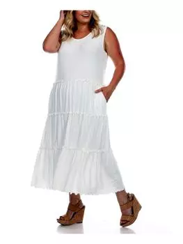 Плюс Женское Платье Миди Миди С Круглым Вырезом White Mark, белый