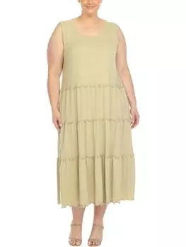 Плюс Женское Платье Миди Миди С Круглым Вырезом White Mark, светло-оливковый