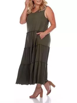 Плюс Женское Платье Миди Миди С Круглым Вырезом White Mark, оливковый