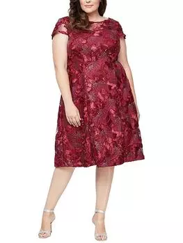 Плюс Женское Платье Миди С Блестками Кружева Alex Evenings, цвет cranberry