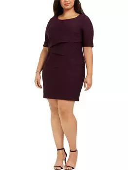 Плюс Женское Платье Миди Ярусного Покроя До Икры Connected Apparel, бордовый