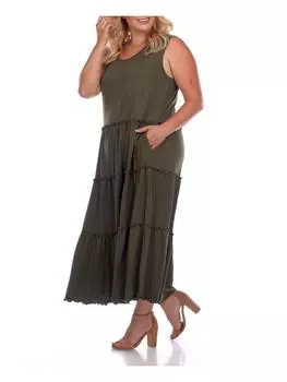 Плюс Женское Платье Миди Ярусного Покроя До Икры White Mark, оливковый