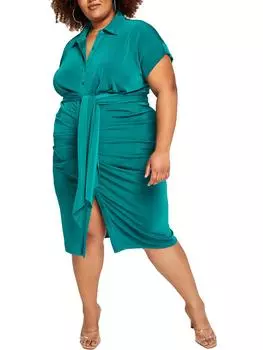 Плюс Женское платье-рубашка из полиэстера с воротником Nina Parker, цвет fanfare