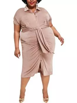 Плюс Женское платье-рубашка из полиэстера с воротником Nina Parker, цвет portabella