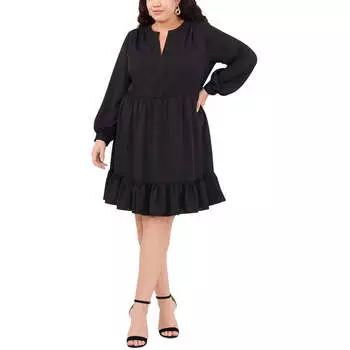 Плюс Женское Платье с Воланами Подол Многоуровневое Коктейльное И Вечернее Платье Vince Camuto