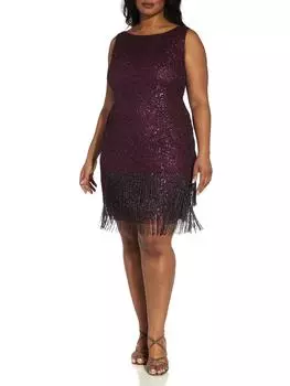 Плюс Женское Платье-трапеция до колен с бисером Adrianna Papell, цвет cassis