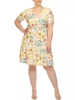 Плюс Женское Платье-трапеция с цветочным принтом длиной до колена White Mark, бежевый