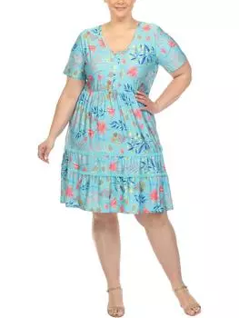 Плюс Женское Платье-трапеция с цветочным принтом длиной до колена White Mark, синий