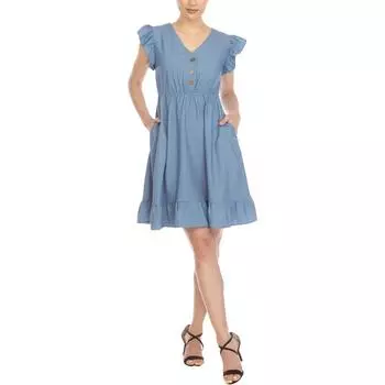 Плюс Женское Платье-трапеция с оборками до колена White Mark, цвет denim blue