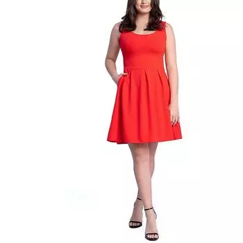 Плюс Женское Плиссированное Платье Длиной До Колена, Облегающее и Расклешенное 24seven Comfort Apparel, оранжевый