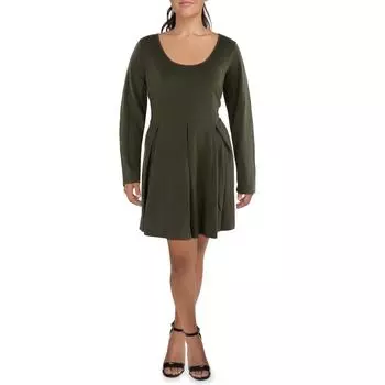 Плюс Женское Плиссированное Текстурированное Мини Платье White Mark, оливковый