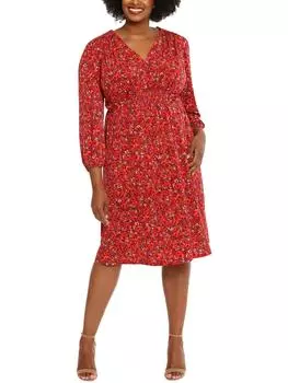 Плюс Женское полуформальное платье миди со сборками London Times, цвет wine/brown