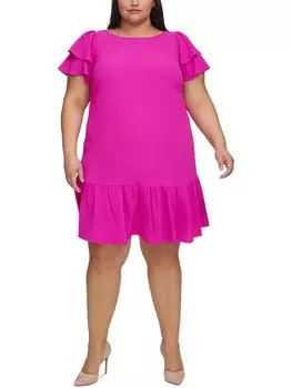 Плюс Женское Тканое Платье-Целье С Воланами DKNY, розовый