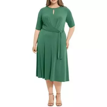Плюс Женское трикотажное платье миди с завязкой на талии London Times, зеленый