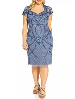 Плюс Женское Украшенное Платье-футляр До Колена Adrianna Papell, цвет french blue