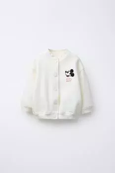Плюшевая куртка-бомбер с принтом микки мауса disney ZARA, цвет Light ecru