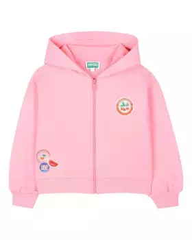 Плюшевая куртка для девочек с капюшоном и застежкой-молнией Kenzo Kids, розовый