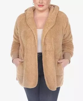 Плюшевая куртка-кардиган с капюшоном и карманами больших размеров White Mark, коричневый