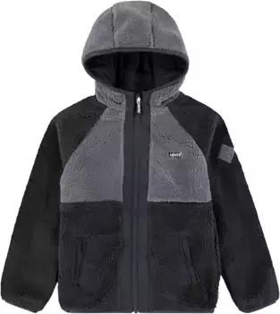 Плюшевая куртка Levi's Kids с капюшоном, двухцветная, для МАЛЬЧИКОВ, черный